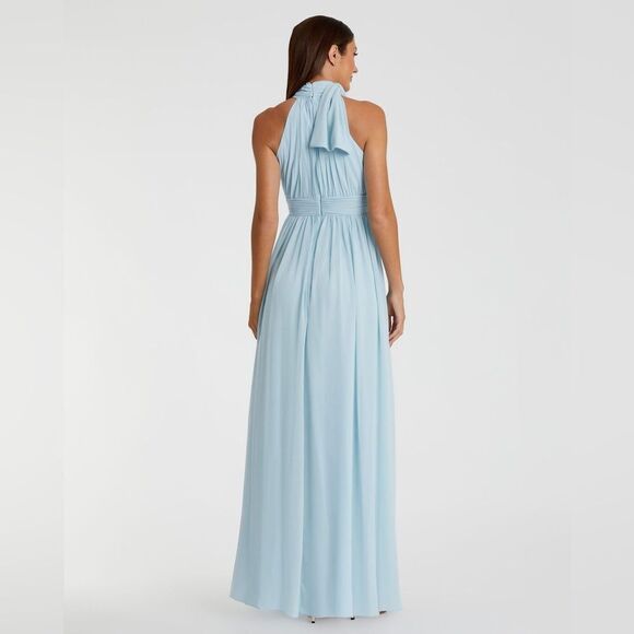 Mac Duggal 55035 Womens Blue High Neck Chiffon Gown with Bow - Picture 4 of 13